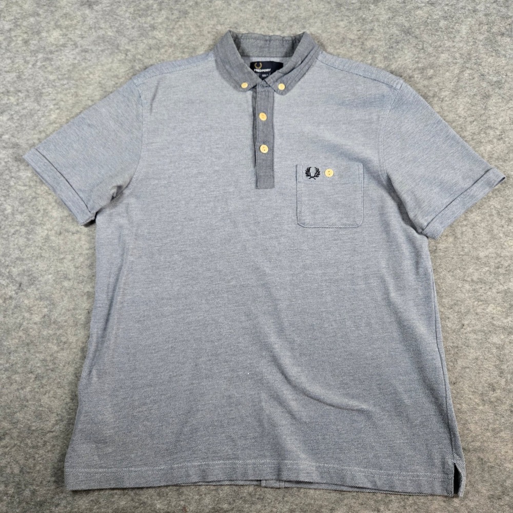 Fred Perry Mens Blue M9291 Button Down Pique Pocket Polo Shirt Medium